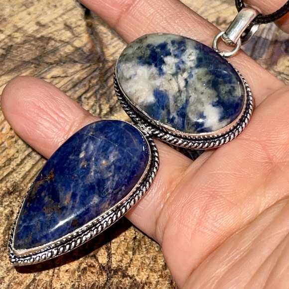 Blue & White Navy Sodalite Pendant 3” - Picture 3 of 13